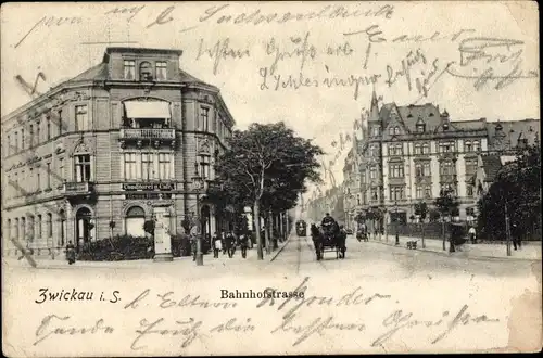 Ak Zwickau in Sachsen, Bahnhofstraße, Conditorei Cafe, Litfaßsäule
