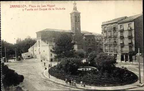 Ak Zaragoza Saragossa Aragonien, Plaza de San Miguel y Puerta del Duque de la Victoria