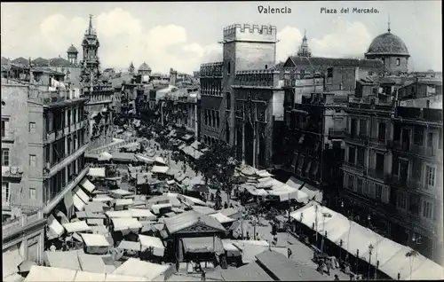 Ak Valencia Stadt Spanien, Plaza del Mercado