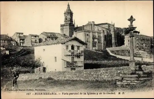 Ak Hondarribia Fuenterrabia Baskenland, Teilansicht der Kirche