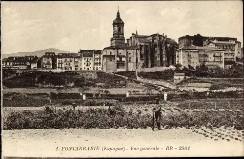 Ak Fontarrabie Baskenland, Vue générale, Totalansicht der Ortschaft, Kirche