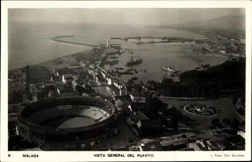 Ak Málaga Andalusien Spanien, Gesamtansicht, Hafen