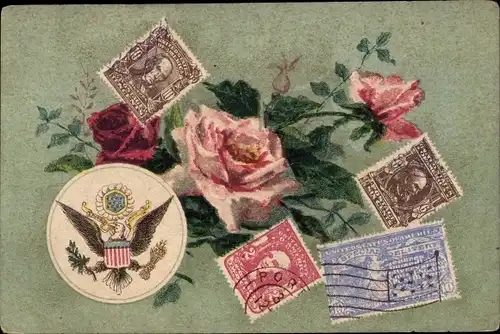 Ak USA, Rosen, Wappen, Adler