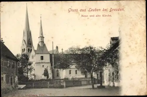 Ak Dresden Leuben, Neue und alte Kirche