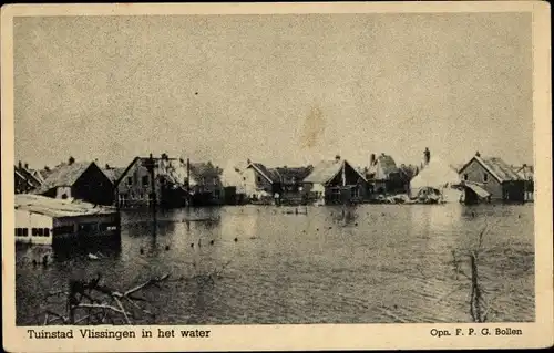 Ak Vlissingen Zeeland Niederlande, Tuinstad, in het water, Überflutung, Gebäude im Wasser