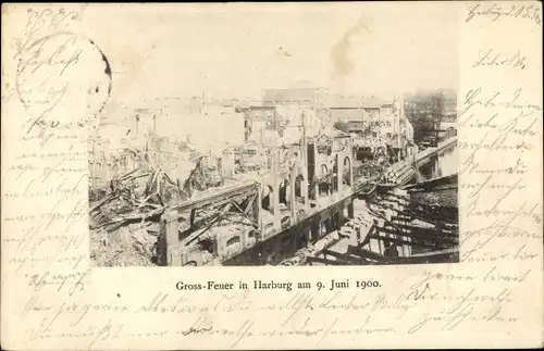 Ak Hamburg Harburg, Großfeuer 9. Juni 1900, Ruinen