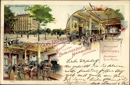 Litho Hamburg, Hotel Berliner Hof, Inh. Carl Heckel, Steintorwall 1, Restaurant