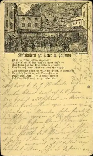 Vorläufer Litho Salzburg in Österreich, Stiftskellerei St. Peter, Gedicht, 1890