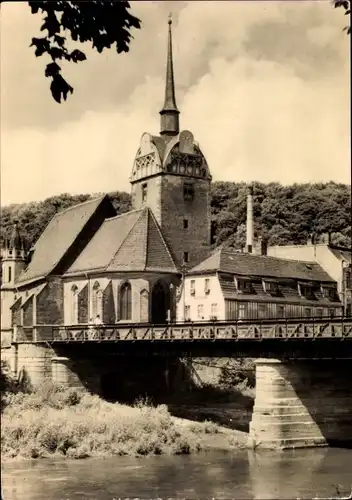 Ak Untermhaus Gera in Thüringen, Partie an der Weißen Elster, Kirche, Brücke