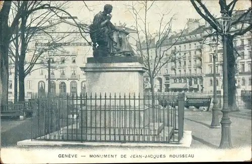 Ak Genf Genf, Denkmal von Jean Jacques Rousseau