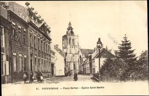 Ak Poperinghe Poperinge Westflandern, Bertenplatz, St. Bertin Kirche