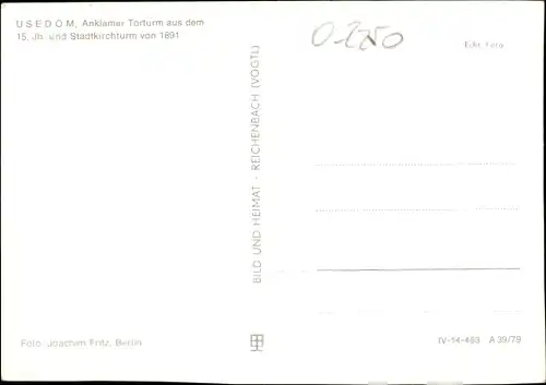Ak Stadt Usedom, Anklamer Torturm und Stadtkirchturm