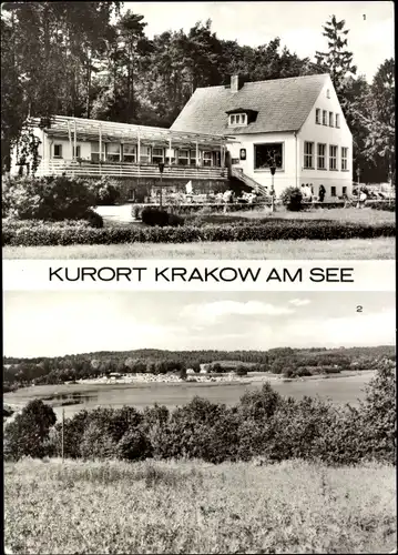 Ak Krakow am See in Mecklenburg, HO-Gaststätte Jörnberg, Blick zum Zeltplatz