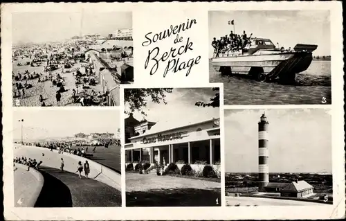 Ak Berck Plage Pas de Calais, Strand, Amphibienfahrzeug, Leuchtturm, Uferpromenade