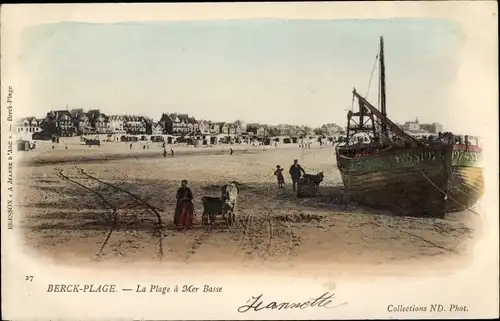 Ak Berck Plage Pas de Calais, Der Strand bei Niedrigsee