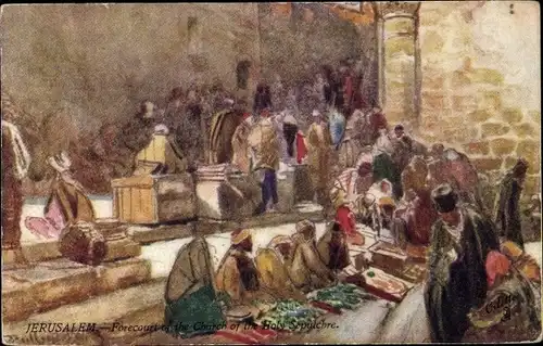 Künstler Ak Jerusalem Israel, Vorplatz der Grabeskirche