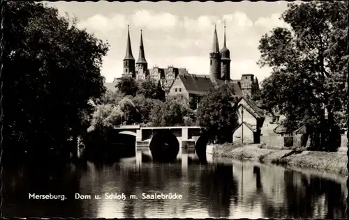 Ak Merseburg an der Saale, Dom und Schloss mit Saalebrücke