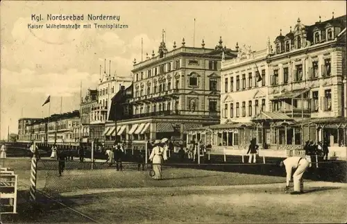 Ak Norderney in Ostfriesland, Kaiser Wilhelm Straße, Tennisplätze