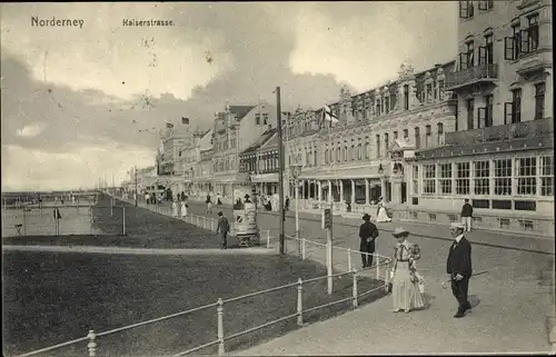 Ak Norderney in Ostfriesland, Kaiserstraße, Promenade, Tennisplätze, Grand Restaurant Germania