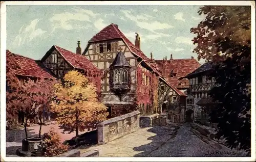 Künstler Ak Kulas, J. v., Lutherstadt Eisenach in Thüringen, Wartburg, Vorhof, Torfahrt