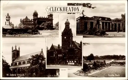 Ak Cleckheaton England-Yorkshire and Humber, Memorial, Central Chapel, Public Library, Town Hall