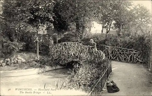 AK Worthing West Sussex England, Homfield Park, The Rustic Bridge