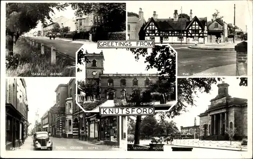 Ak Knutsford Cheshire England, Baptist Church, Roundabout, Sessions House, Royal George Hotel