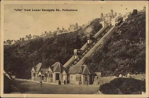 Ak Folkestone Kent England, Aufzüge von der Lower Sandgate Rd.