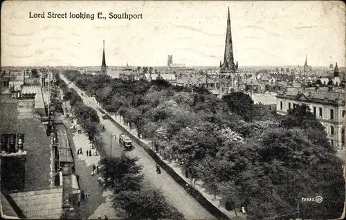 AK Southport Merseyside England, Lord Street, Blick nach Osten