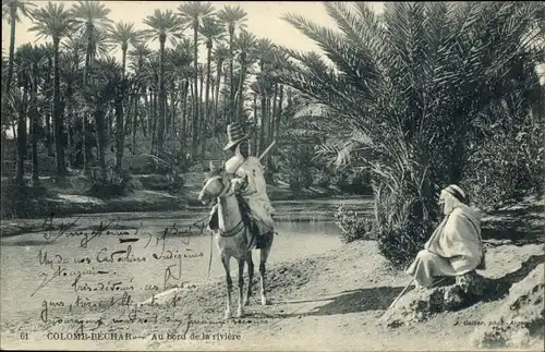 Ak Colomb Béchar Algerien, Am Rande des Flusses