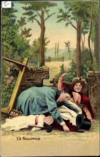 Ak Tollpatschiger Mann, Liebespaar, Zylinder