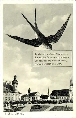 Ak Altötting in Oberbayern, Kapellplatz, Gedicht, Schwalbe