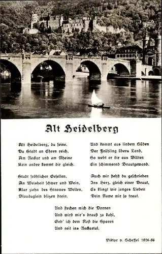 Ak Heidelberg am Neckar, Schloss, Brücke, Gedicht Alt Heidelberg