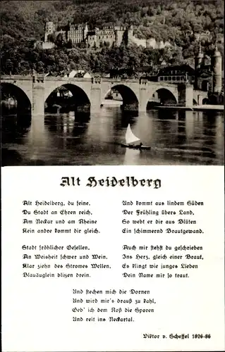 Ak Heidelberg am Neckar, Schloss, Brücke, Gedicht Alt Heidelberg