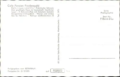 Ak Behringersmühle Gößweinstein in Oberfranken, Cafe Frankengold