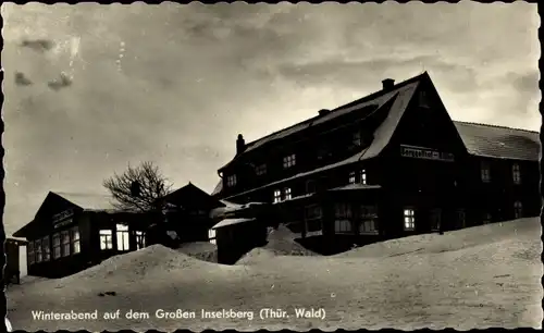 Ak Brotterode in Thüringen, Großer Inselsberg, Berggasthof Stöhr, Winterabend