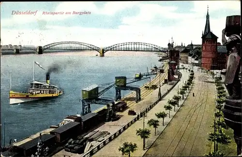 Ak Düsseldorf am Rhein, Rheinpartie am Burgplatz