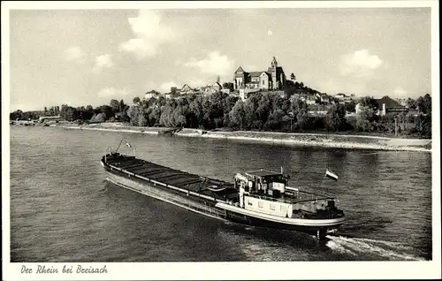 Ak Breisach am Oberrhein, Rheinpartie, Frachtschiff