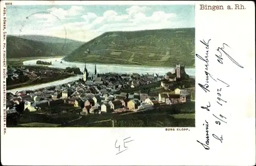 Ak Bingen am Rhein, Panorama, Burg Klopp