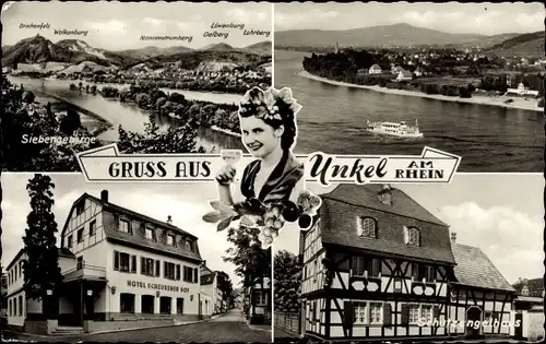 Ak Unkel am Rhein, Siebengebirge, Hotel Scheurener Hof, Schutzengelhaus, Dampfer