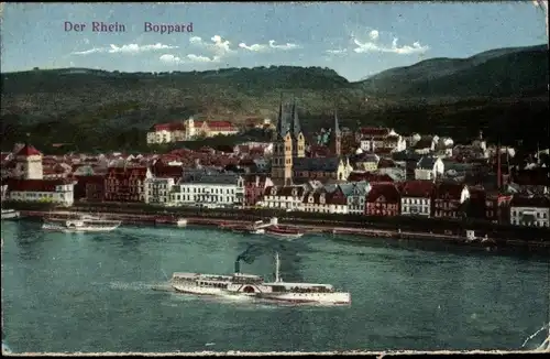 Ak Boppard am Rhein, Gesamtansicht, Dampfer