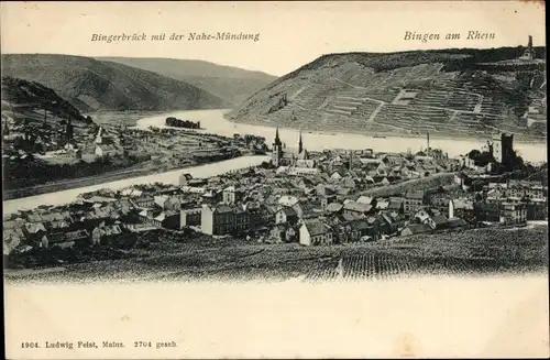 Ak Bingen am Rhein, Bingerbrück, Nahe-Mündung, Panorama, Weinberge