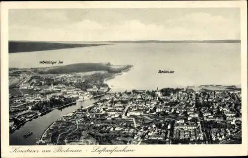 Ak Konstanz am Bodensee, Fliegeraufnahme mit Rhein, Bodensee und Überlingersee