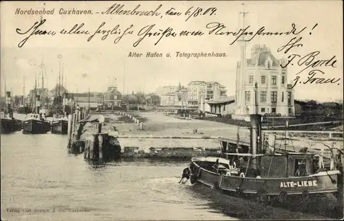 Ak Nordseebad Cuxhaven, Alter Hafen, Telegraphenhaus, Schiff Alte Liebe