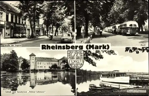 Ak Rheinsberg in der Mark, Straße der Jugend, Markt, Schloss jetzt Sanatorium Helmut Lehmann