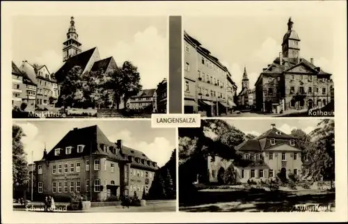 Ak Bad Langensalza in Thüringen, Rathaus, Marktkirche, Schwefelbad, Kulturhaus