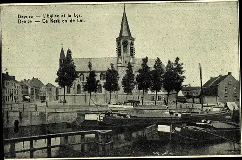 Ak Deynze Deinze Ostflandern, Die Kirche und die Lys, Kirche