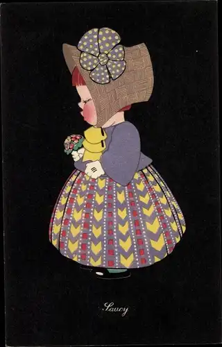Künstler Ak Mädchen mit Hut im bunten Kleid, Saucy