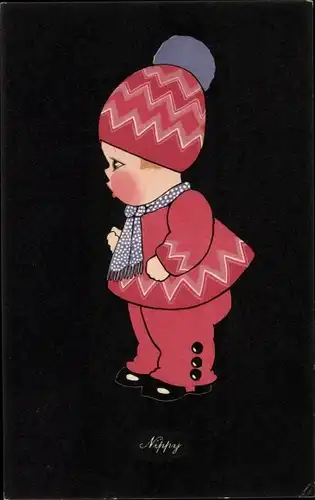 Künstler Ak Nippy, Kind mit Mütze und Schal