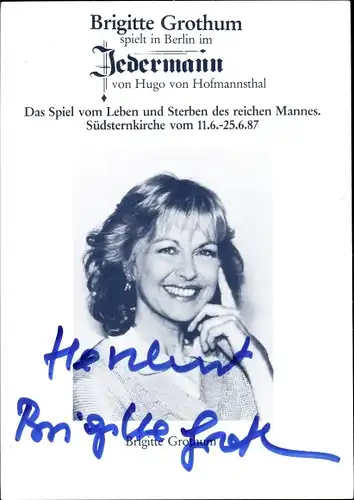 Ak Schauspielerin Brigitte Grothum, Portrait, Autogramm